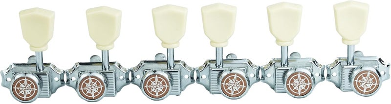 guyker 3x3 Vintage Style Locking Guitar Machine Heads – 1:15 Ratio Lock String Chrome Deluxe Tuning Key Pegs Tuners Set Replacement for Electric, Acoustic or Folk Guitars - GK44sp, White Button - Image 1